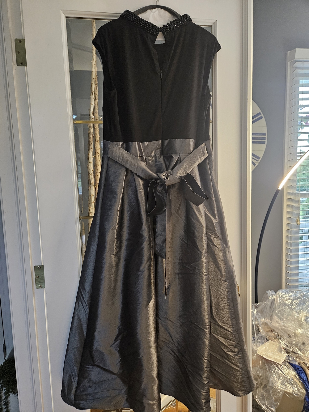 SLNY Black Bodice with Gunmetal High-Low Satin Skirt - Picture 3 of 7